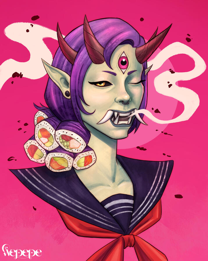 Oni Sushi Roll Girl (Redraw of 2016 art)